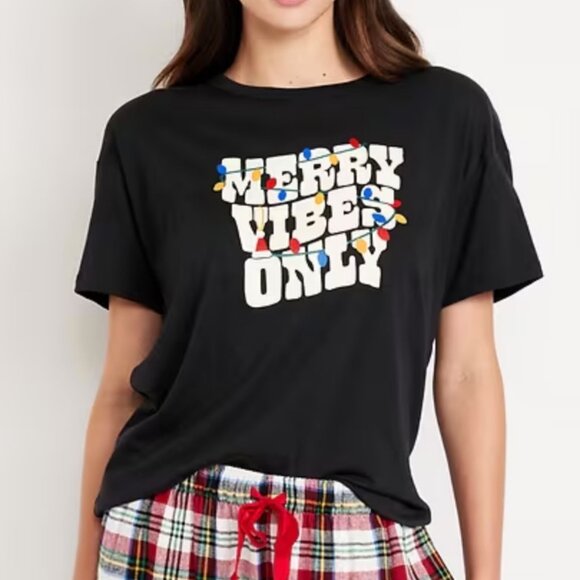 Old Navy Women's "Merry Vibes Only" Holiday Graphic Tee Shirt (XL) NWT! - Picture 1 of 7